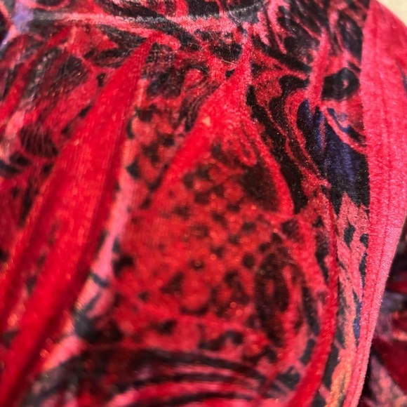 🛍️3/$30 Unity world wear women’s red empire waist  pullover velvet top Large - Picture 7 of 10